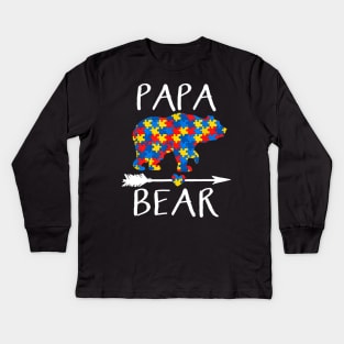 Papa Bear Autism Awareness T-Shirt Gifts for Dad Grandpa Kids Long Sleeve T-Shirt